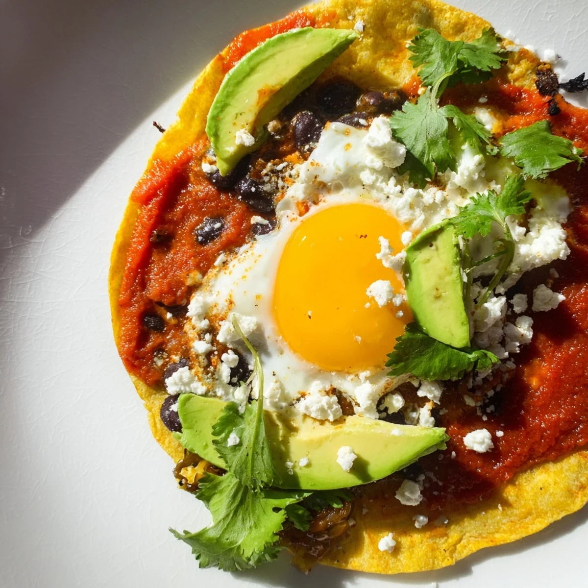Golden-yolked fried eggs atop warm tortillas are drenched in flavorful Huevos Rancheros sauce.