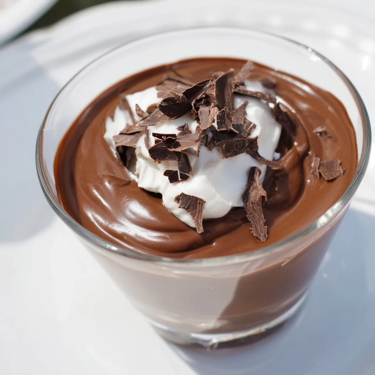Rich, dark chocolate pudding swirled in a glass, a decadent dessert for any occasion.