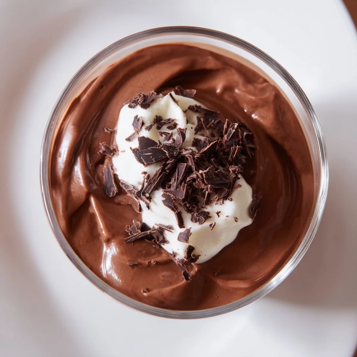 Creamy homemade chocolate pudding served in elegant glasses, perfect after a meal.