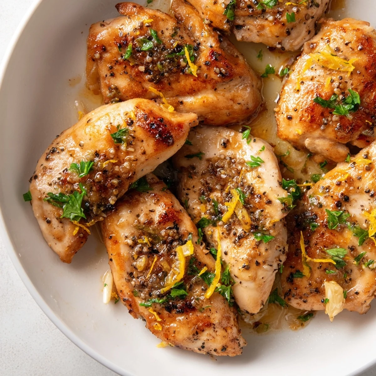 Perfectly cooked lemon pepper chicken, showing tender, golden-brown chicken ready to serve.