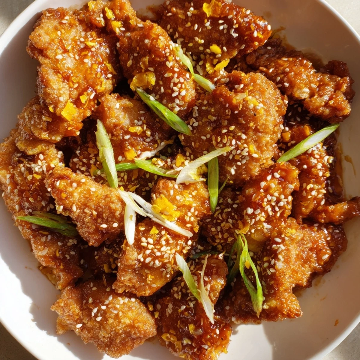 Takeout-style orange chicken served with optional garnishes, perfect for a flavorful weeknight meal.