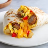 This delicious breakfast burrito features fluffy eggs, melted cheese, and tender potatoes.