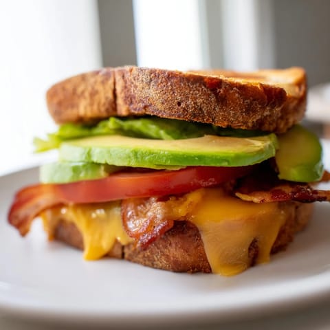 Perfectly golden bread holds a generous filling of salty bacon, juicy tomato, crisp lettuce, and buttery avocado, making this Avocado BLT Grilled Cheese a comforting, indulgent lunch.
