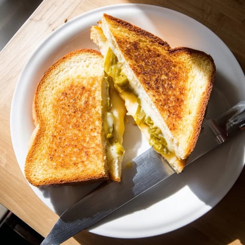 Golden-brown sourdough slices encase melted pepper jack cheese and pickled jalapeños in this Jalapeño Pepper Jack Grilled Cheese.