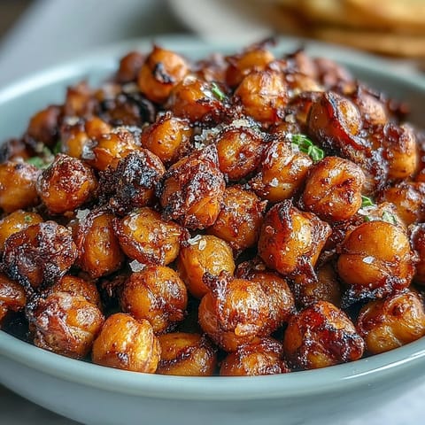 A close-up of Crispy Chickpea Snack spilling from a small ceramic bowl, showcasing crunchy texture and warm spices.  