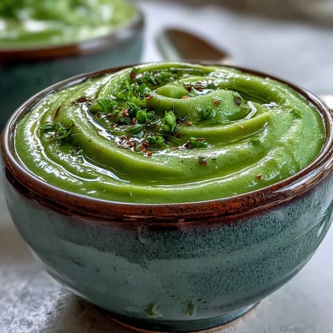 Vibrant green Big Green Immunity-Boosting Vegetable Soup features creamy spinach, asparagus, and broccoli in a rustic white bowl.