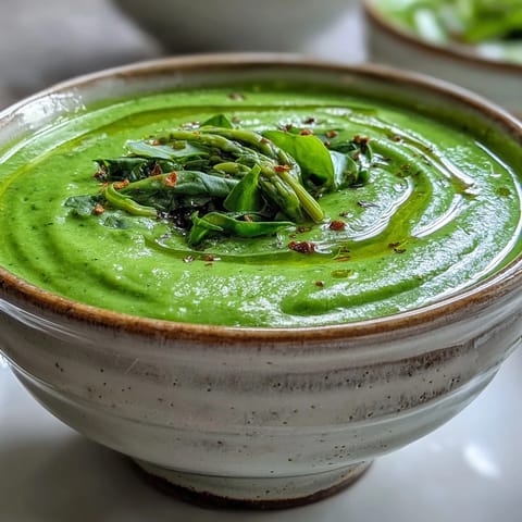 A close-up of Big Green Immunity-Boosting Vegetable Soup, garnished with a lemon wedge and ready for a healthy meal.