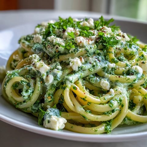 A close-up of Linguine with Arugula Pesto twirled on a fork, showcasing the creamy green sauce clinging to the pasta.