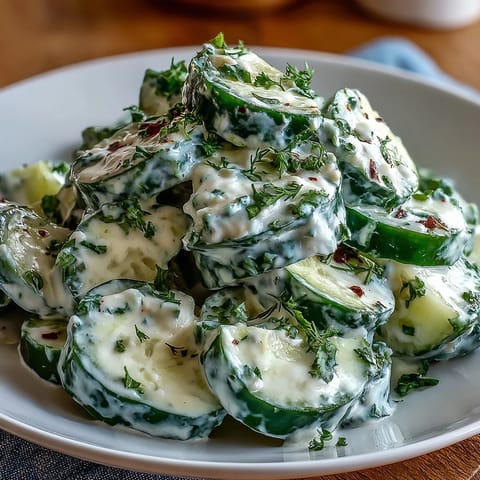 Creamy Cucumber Salad with Dill and Greek Yogurt, a refreshing summer side with crisp cucumbers in tangy yogurt dressing.  