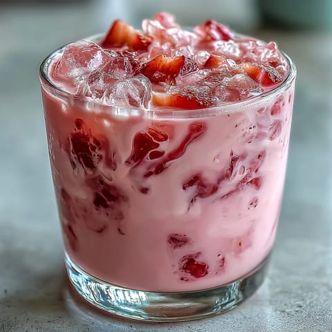 Sweet-tart pink starburst-inspired drink blending strawberry acai juice, coconut milk, and lemonade for a cooling treat.