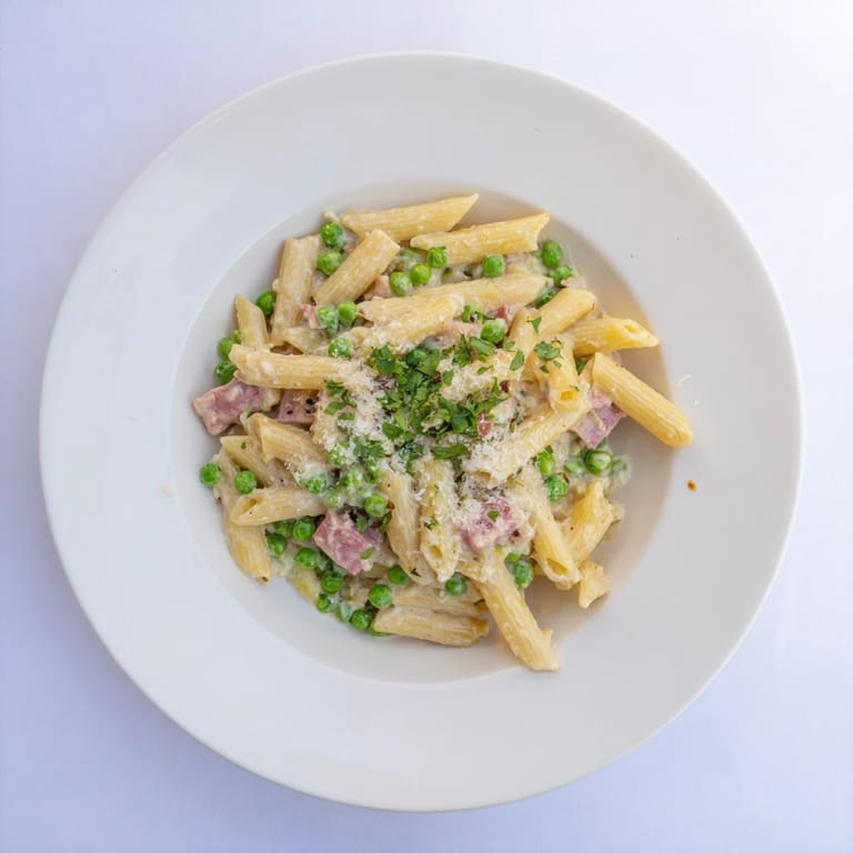 Serve this comforting Spring Pea & Ham Pasta alongside a crisp green salad for a perfect March dinner.