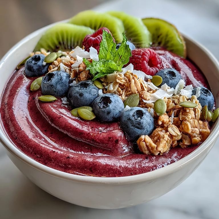 Healthy Beet and Berry Smoothie Bowl served in a ceramic bowl with a spoon, perfect for a quick, energizing vegan snack.
