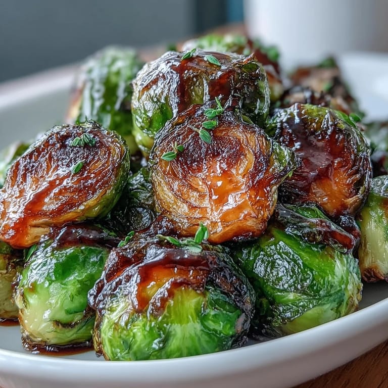 Freshly roasted Brussels sprouts tossed in olive oil, finished with a sweet balsamic reduction for a holiday side.
