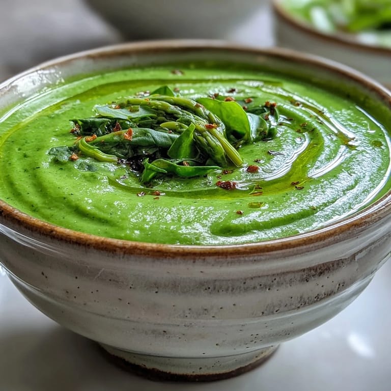 A close-up of Big Green Immunity-Boosting Vegetable Soup, garnished with a lemon wedge and ready for a healthy meal.
