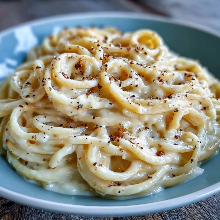 Serving of classic Cacio e Pepe topped with extra grated Pecorino Romano and cracked pepper, ready to eat.
