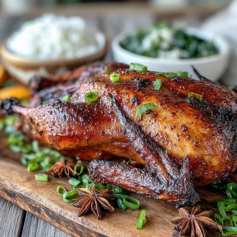 Aromatic Five-Spice Roast Ducks carved beside fluffy jasmine rice, ready for a delicious Valentine's dinner.