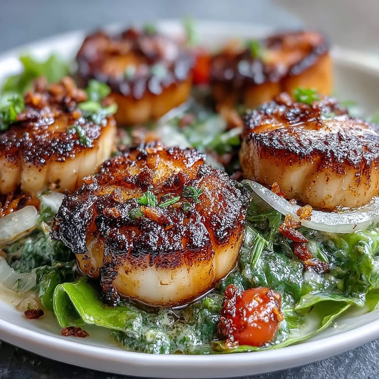 Juicy, pan-seared scallops garnish a fresh escarole salad with cherry tomatoes and shaved Parmesan.