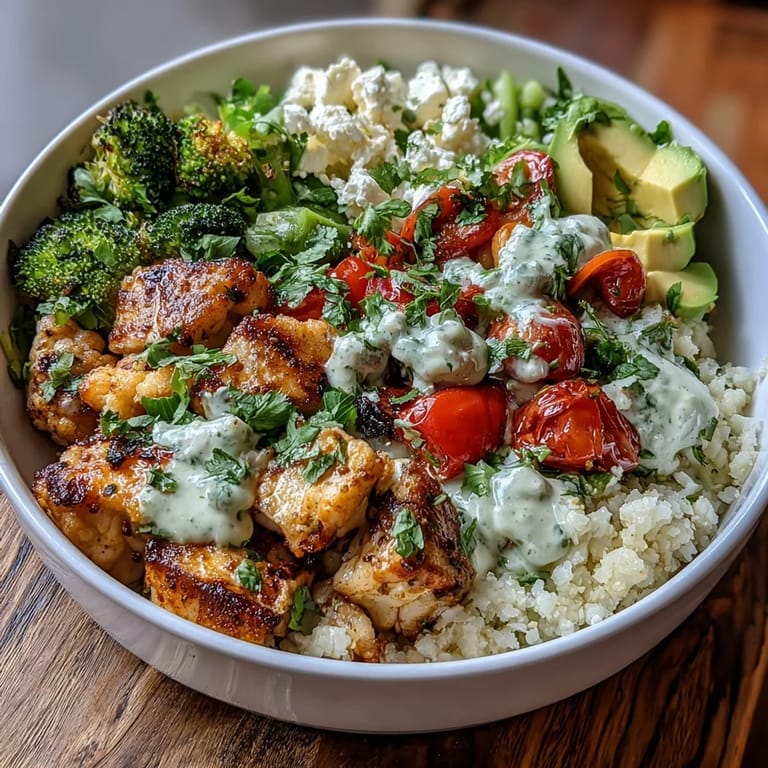 A vibrant Cauliflower Rice Bowl garnished with fresh cilantro, perfect for a nutritious low carb lunch.