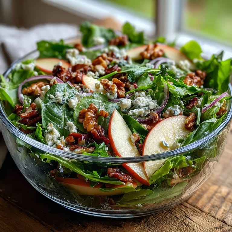 Sliced Gala apples and crumbled feta top this vibrant Mixed Greens and Apple Bowl next to a whisked dressing.