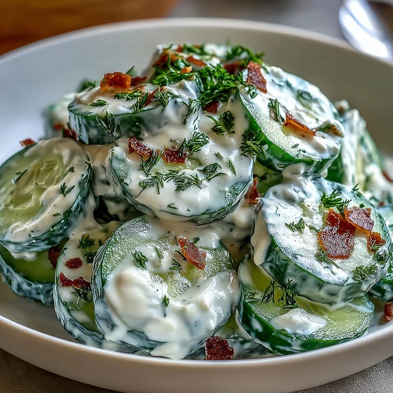 Light and creamy Cucumber Salad with Dill, featuring cool cucumbers and fresh herbs in a smooth Greek yogurt blend.  