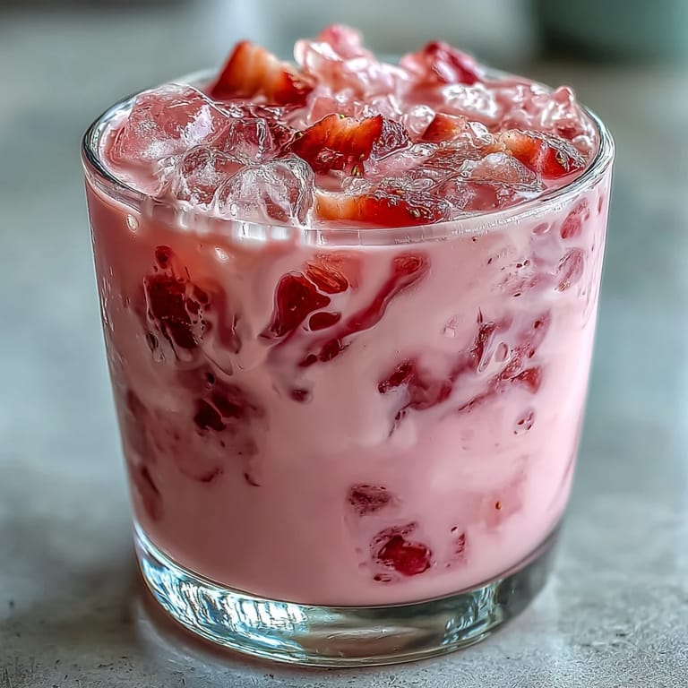 Sweet-tart pink starburst-inspired drink blending strawberry acai juice, coconut milk, and lemonade for a cooling treat.