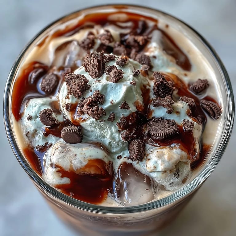Two glasses of iced cookies-and-cream cold brew, garnished with whipped cream and cookie crumbles for a decadent coffee treat.
