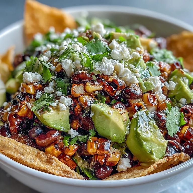 Deliciously fresh grilled corn and black bean taco salad with zesty lime dressing.