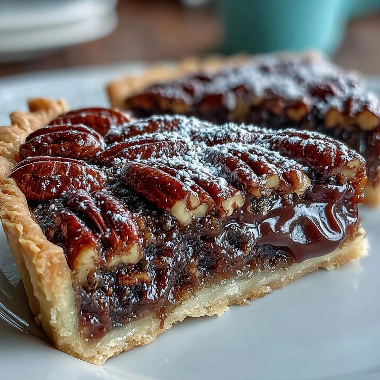 Rich, flaky tart filled with gooey chocolate and crunchy pecans, perfect for dessert.