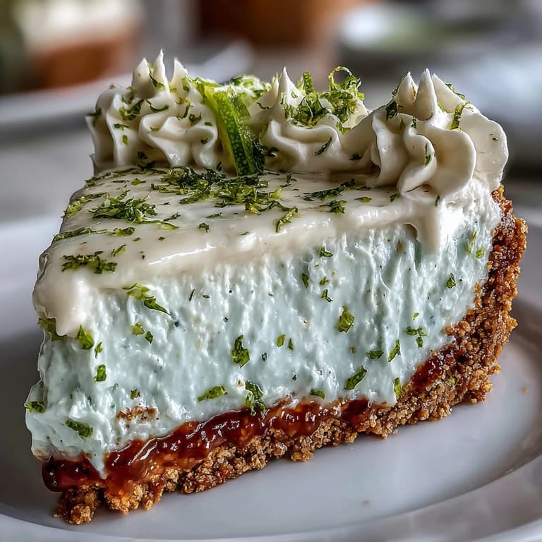 Tangy no-bake key lime pie with fluffy whipped cream and zesty lime.