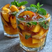 Vibrant Mango Peach Sangria with fresh mango, ripe peach slices, and citrus in a clear pitcher, ready for summer gatherings.