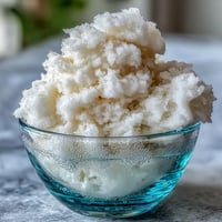 A frosty TikTok Cloud Slushie with fluffy, icy texture in a tall glass, garnished with a lemon slice and straw.