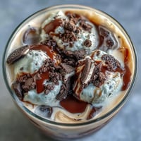 A creamy, indulgent cookies-and-cream cold brew with swirls of vanilla-infused cream and crushed chocolate cookies on top.