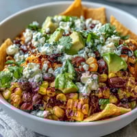 Vibrant grilled corn and black bean taco salad bursting with fresh, colorful ingredients.